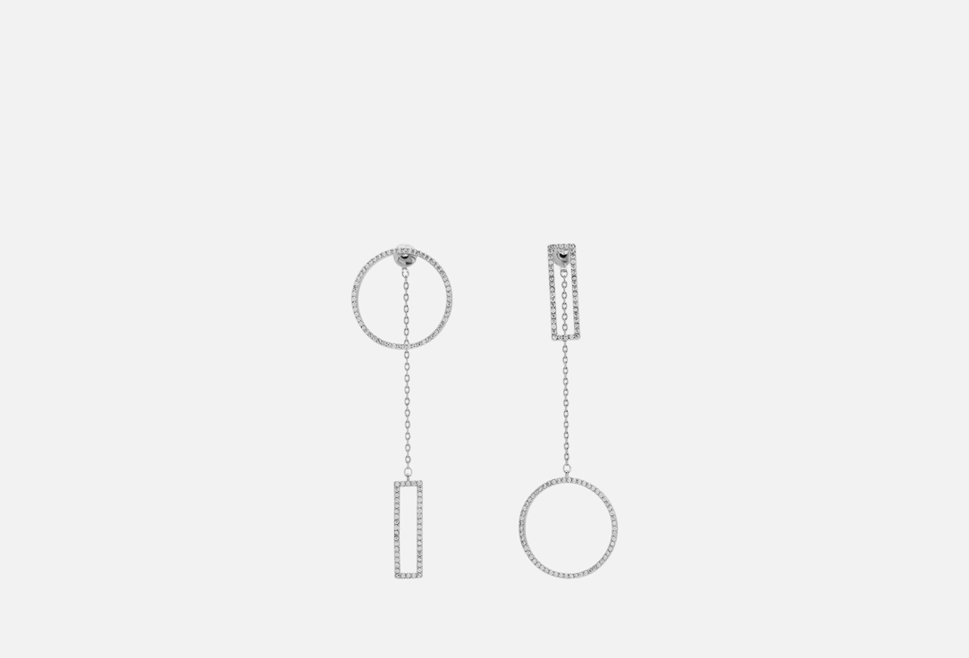 Изображение товара Ассиметричные серьги геометрической формы из ювелирного сплава с родиевым покрытием