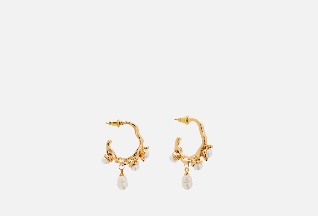 Изображение товара Золотистые серьги с жемчугом веточка из ювелирного сплава 4.5 см