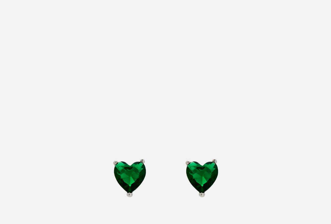 Серьги-гвоздики ATTRIBUTE SHOP С зеленым сердцем серебристые 2 шт