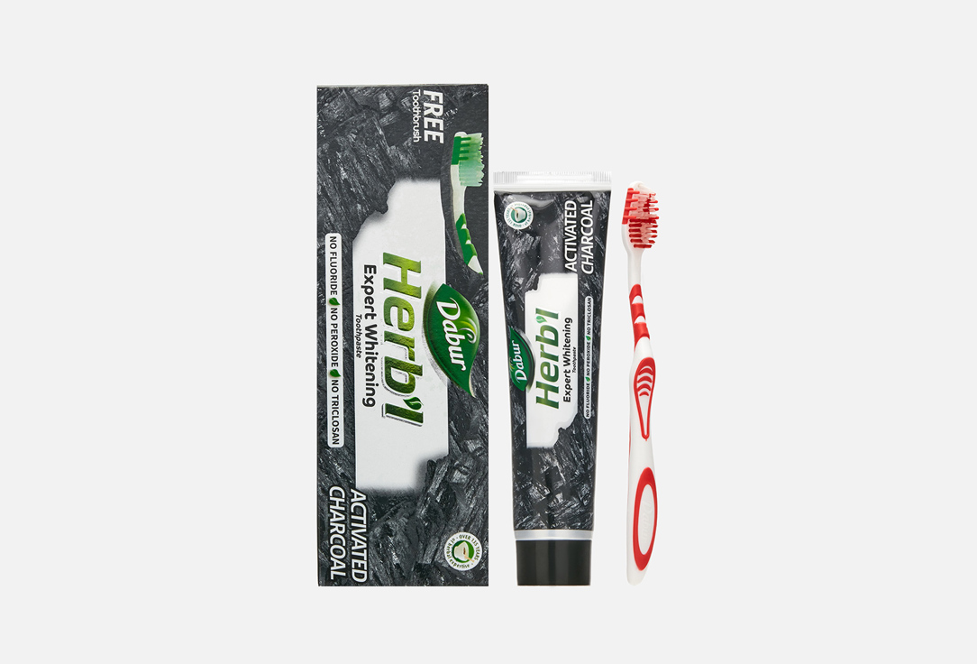 цена набор Зубная паста + зубная щетка DABUR HERBL Charcoal 150 г
