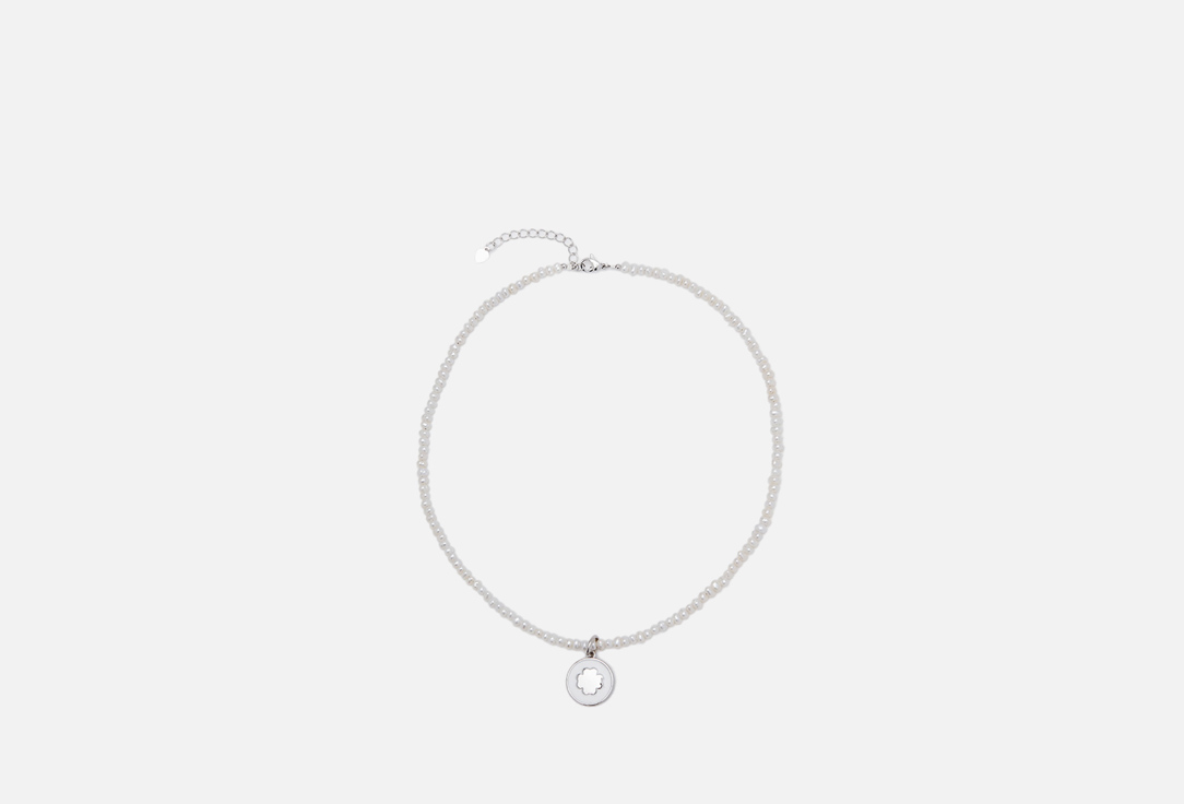 Изображение товара Чокер с жемчугом серебристый MORZA в виде клевера эмаль