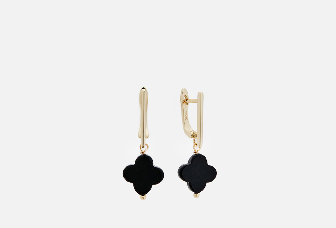 

Серьги с Ониксом MORZA, В виде клевера золотистые 2 шт