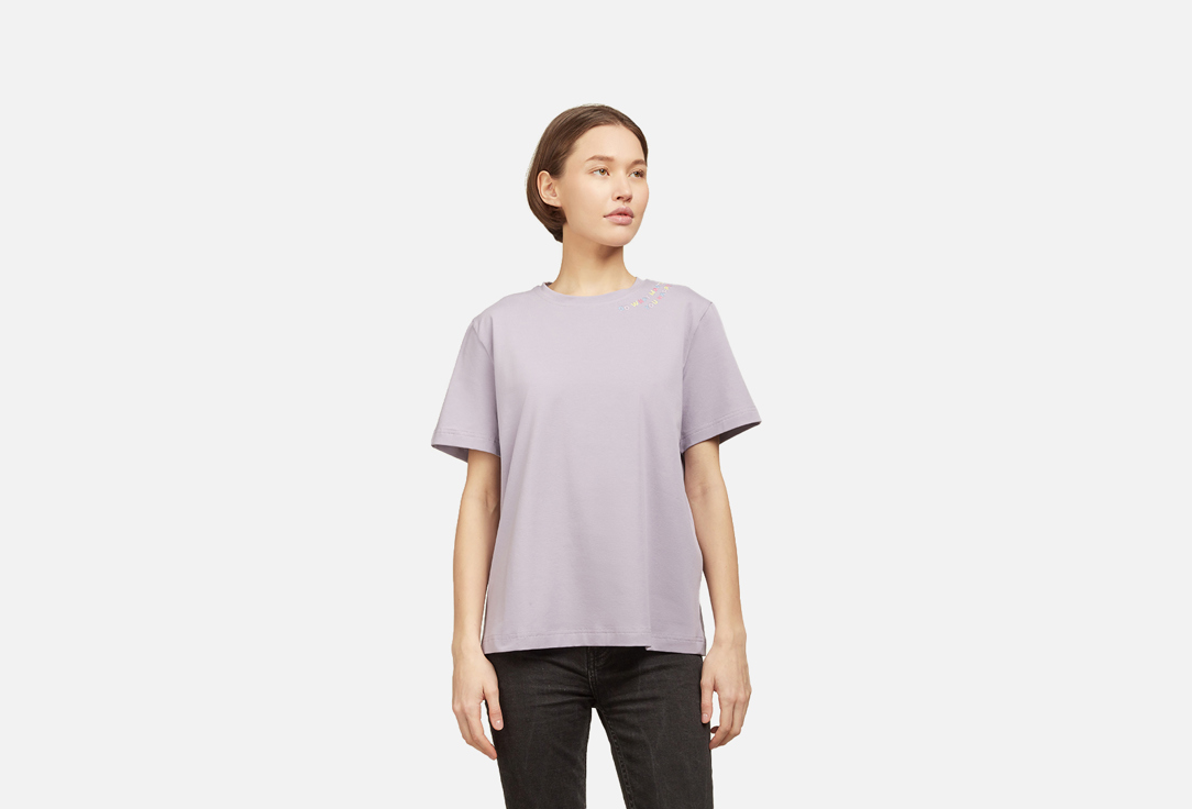 Изображение товара Футболка женская MY regular fit шторм из хлопка и лайкры с вышивкой