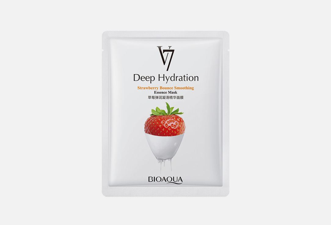 цена Омолаживающая тканевая маска для лица BIOAQUA Vitamin V7 complex and strawberry extract