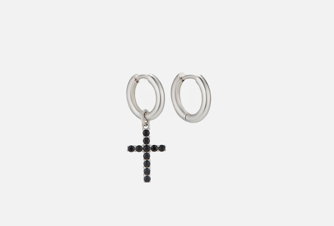 Серьги-кольца Jewel4u с крестиком Crystall BLACK 
