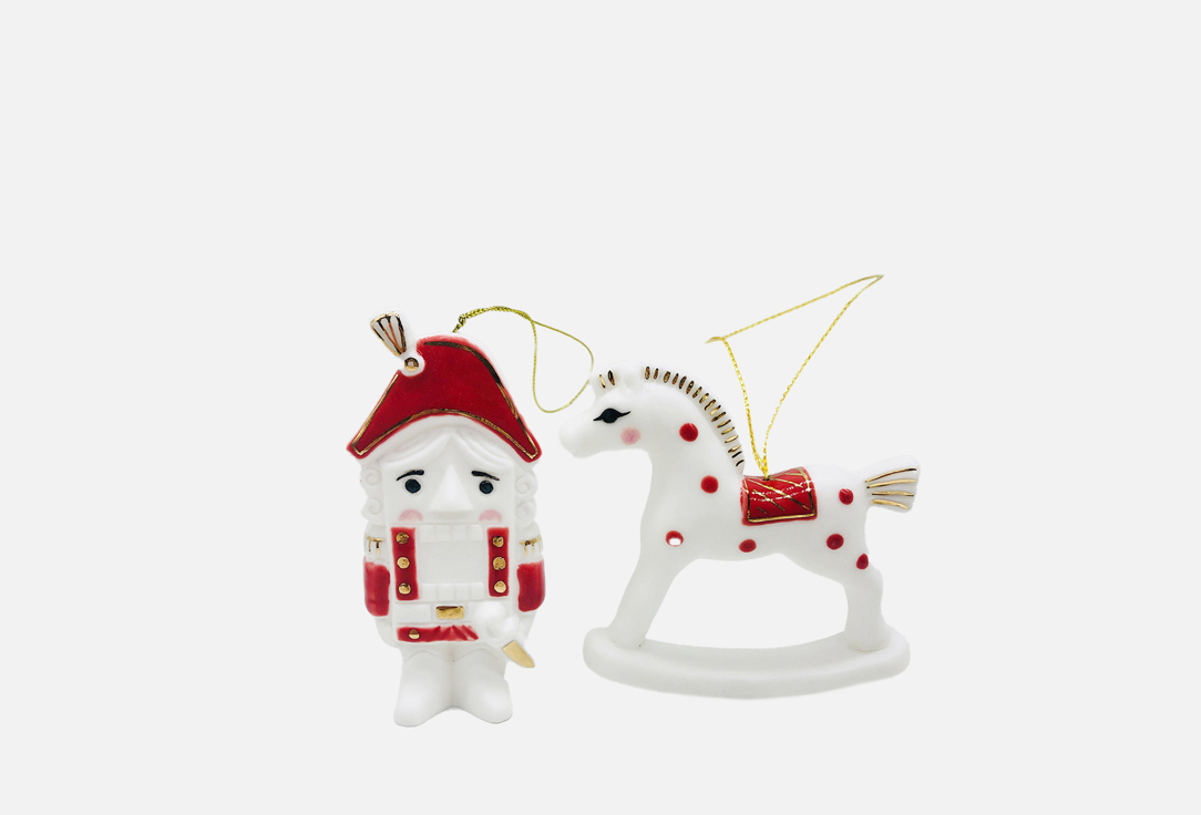 Изображение товара Набор елочных игрушек MiraclePot Щелкунчик и Лошадка красные 11 см подарок