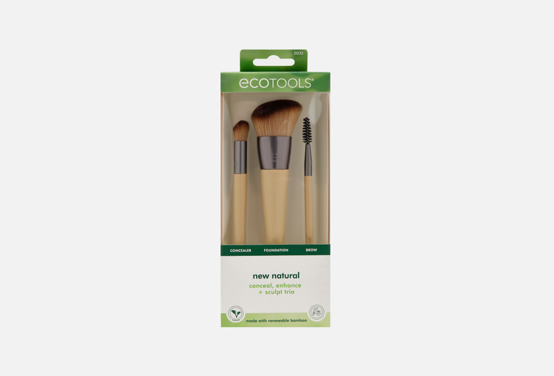 Набор кистей для макияжа ECOTOOLS New Natural Conceal, Enhance + Sculpt Trio 3 шт ecotools шампунь для очищения кистей для макияжа 177 мл 6 жидк