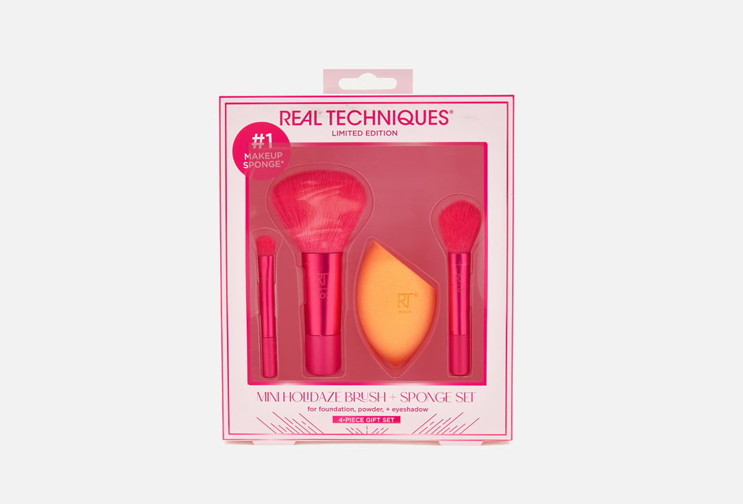 Набор мини-кистей и спонж для макияжа REAL TECHNIQUES Mini Holidaze Brush + Sponge Set 4 шт real techniques base brush set 5 pcs
