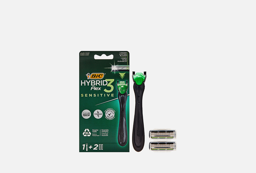 Изображение товара Мужская бритва BIC Hybrid 3 Flex Sensitive с 2 кассетами для чувствительной кожи
