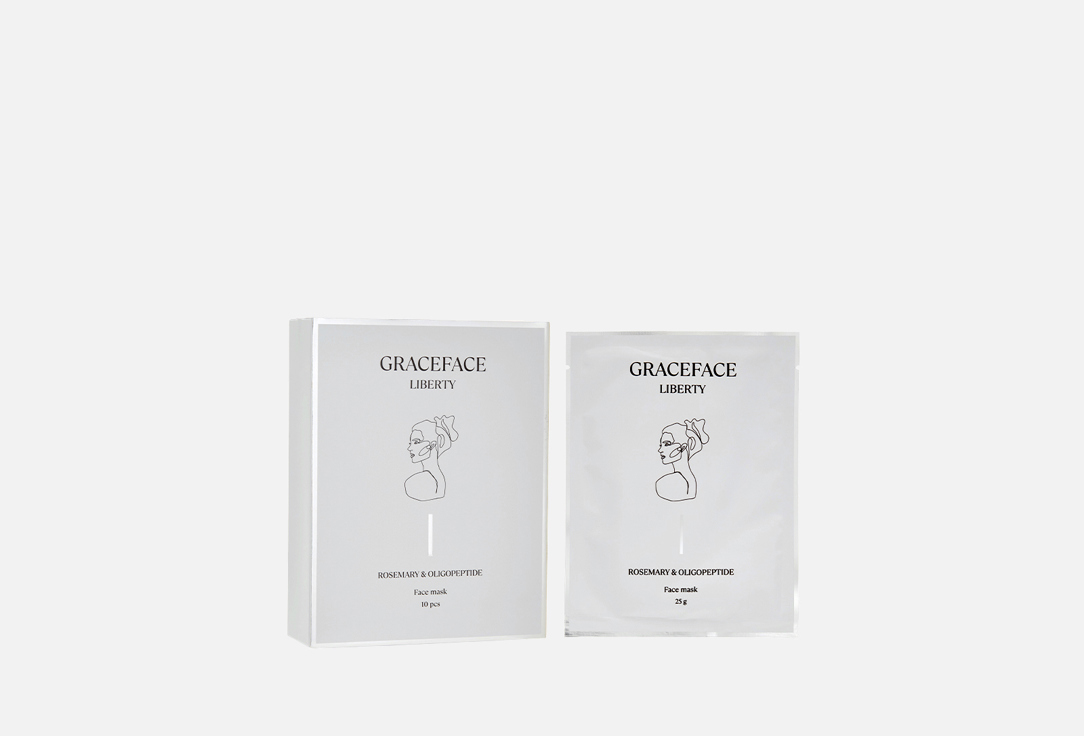 Изображение товара Набор увлажняющих тканевых масок для лица GRACEFACE rosemary, oligopeptides and niacinamide