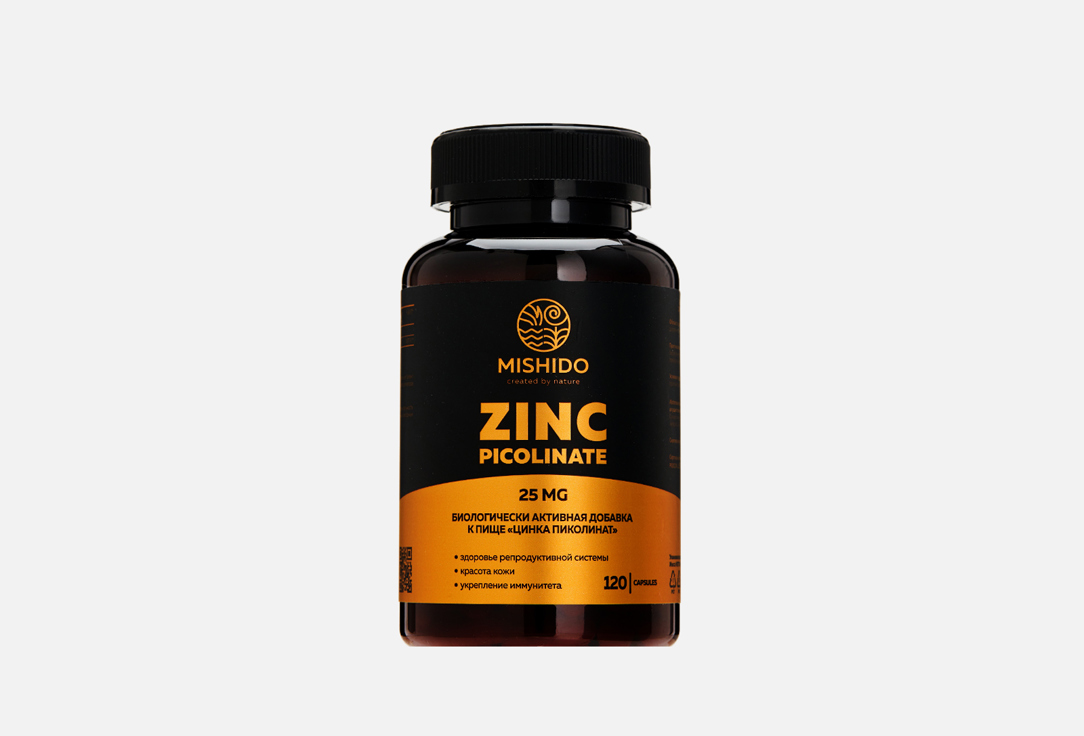 БАД для красоты кожи MISHIDO Цинк 25 мг в капсулах 120 шт цинк now 50 мг zinc picolinate в капсулах 120 шт