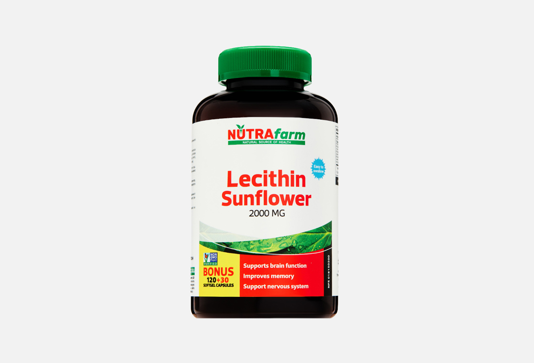 БАД для сохранения спокойствия NUTRAFARM Подсолнечный лецитин 1000 мг в капсулах 150 шт