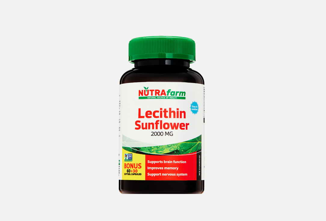 БАД для сохранения спокойствия NUTRAfarm Подсолнечный лецитин 1000 мг в капсулах 