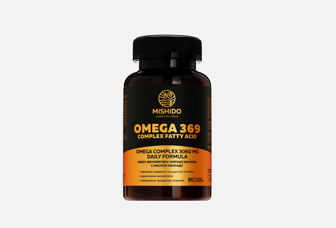 БАД для поддержки сердечно-сосудистой системы MISHIDO Омега 3 1020 мг, Омега 6 960 мг в капсулах 90 шт цена и фото