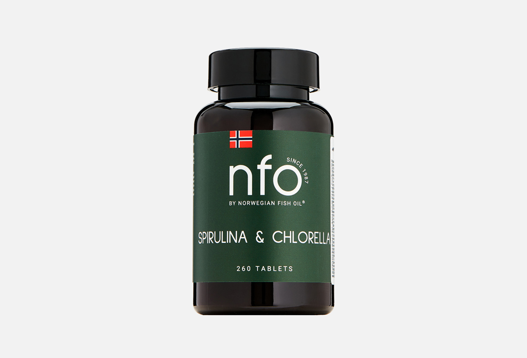 БАД для красоты кожи NFO спирулина 250 мг, хлорелла 250 мг в таблетках 