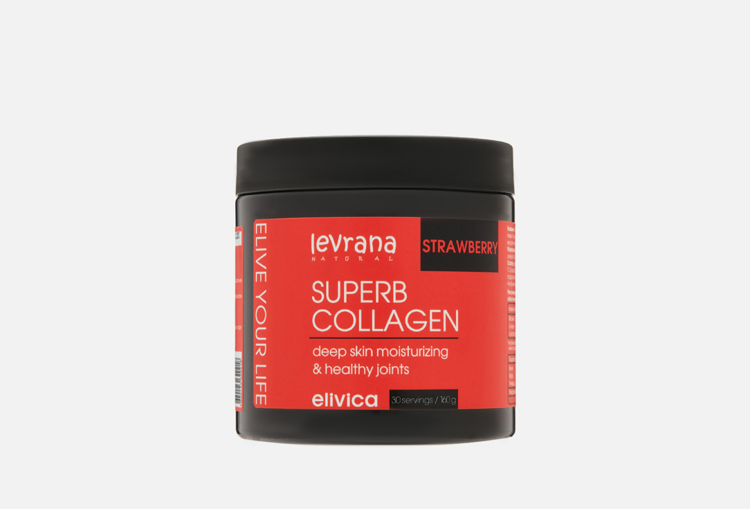 Изображение товара БАД для здоровья волос и ногтей Elivica Superb Collagen Strawberry Гидролизат бычьего коллагена, витамин С в сухих смесях