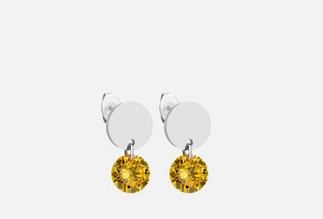 Изображение товара Серьги из хирургической стали с кубическим цирконием лимонного цвета