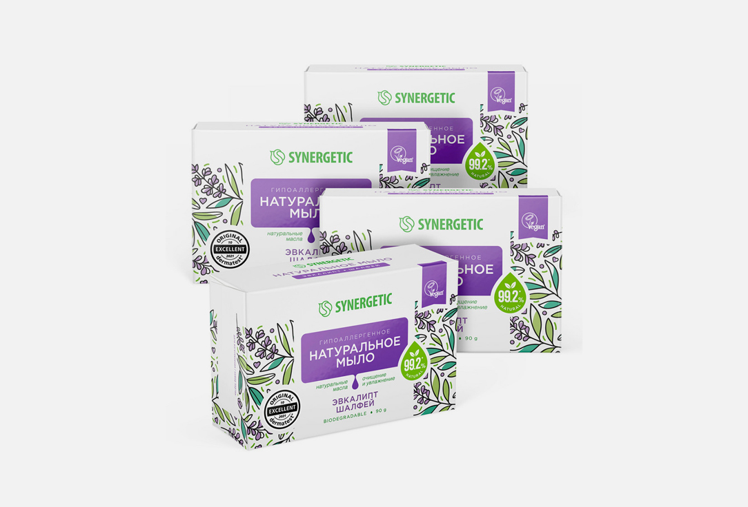 

набор кускового туалетного мыла SYNERGETIC, Эвкалипт и шалфей 4 шт