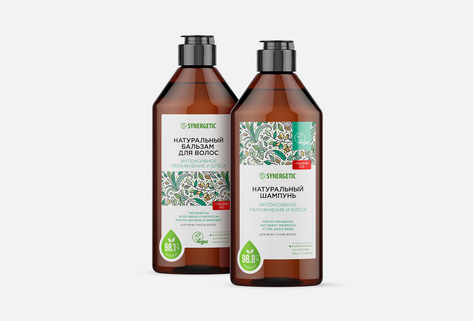 Synergetic Набор: шампунь + бальзам Интенсивное увлажнение и блеск 1 шт ...