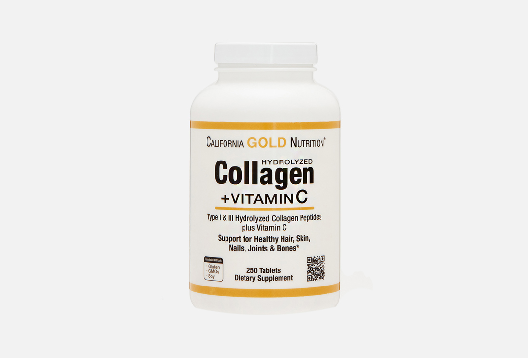 Бад для здоровья волос и ногтей California Gold Nutrition коллаген 6 г, витамин с 60 мг в таблетках 