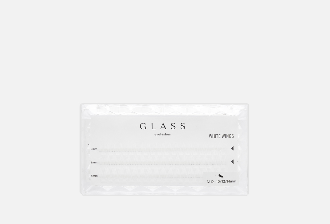 GLASS EYELASHES Ресницы накладные пучки-крылья Широкое основание Белые Микс 10-14мм