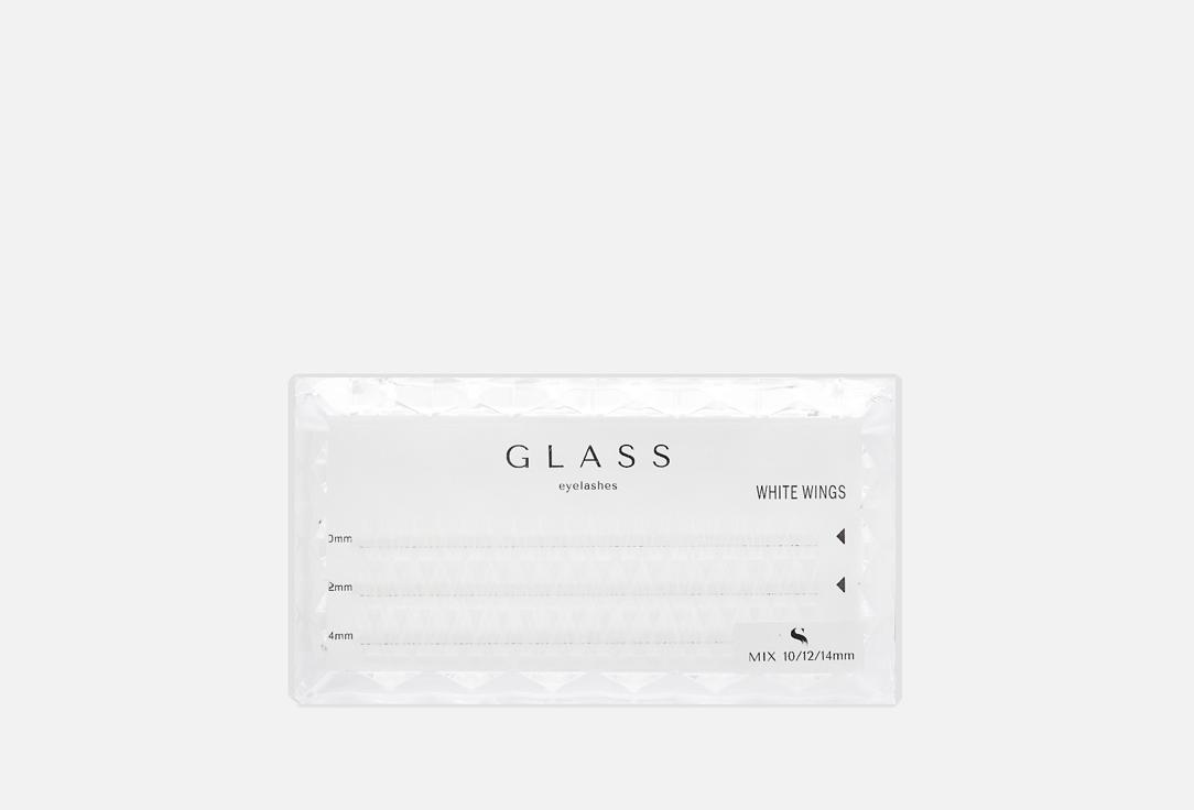 

Пучковые ресницы крылья с широким основанием GLASS EYELASHES, Белый, Colored eyelashes white wings mix 10-14 mm 54 шт