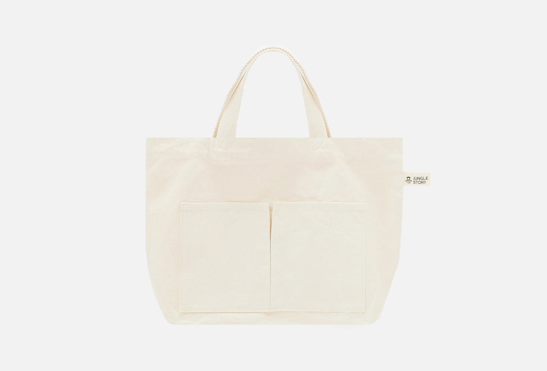 

Сумка с плоским дном JUNGLE STORY, Thick Beige Cotton Bag with bottom with pocket 1 шт