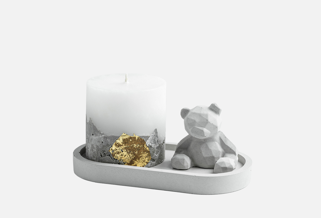 

Набор на подносе KASH.PO, Серый, Свеча и медведь 3 шт