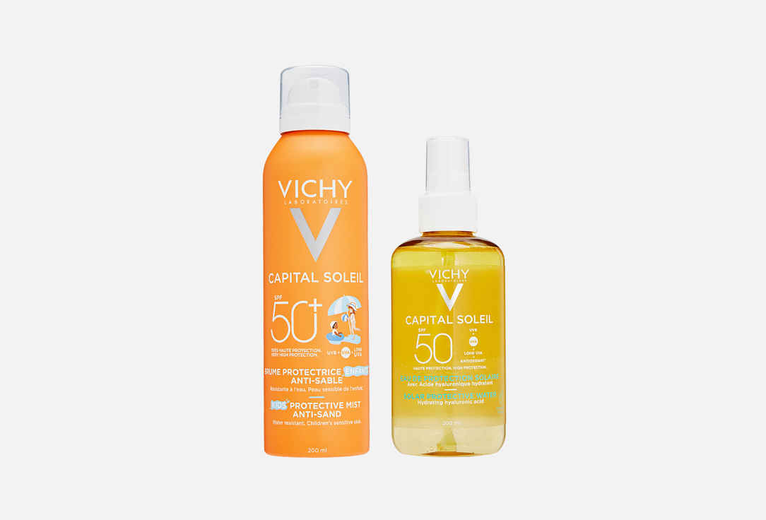 

Спрей увляжняющий SPF 50 , детский солнцезащитный спрей SPF 50+ VICHY, Capital Soleil 2 шт