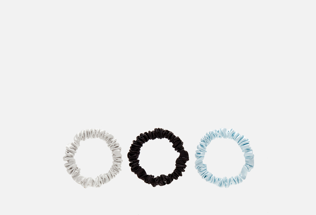 Изображение товара 3 узких шелковых резинки для волос 8 Horas of silk Midnight, Silver, Sky