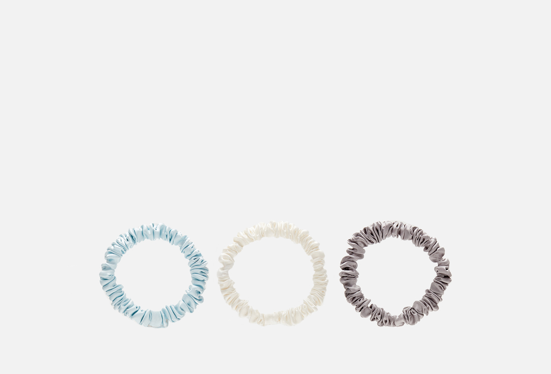 

3 узких шелковых резинки для волос 8 HORAS OF SILK, Sky, Silver, Pearl 3 шт