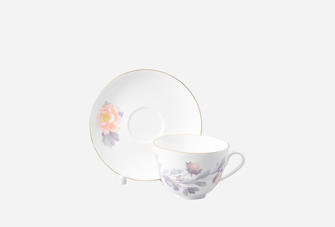 Изображение товара Чайная пара Императорский фарфоровый завод Нежный пион серый