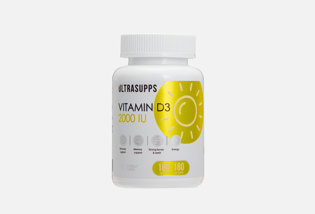 Витамин D3 ULTRASUPPS Витамин D3 2000 ME в капсулах 180 шт витамин д3 в капсулах sundovit d3 2000 j m kapsułki 60 шт