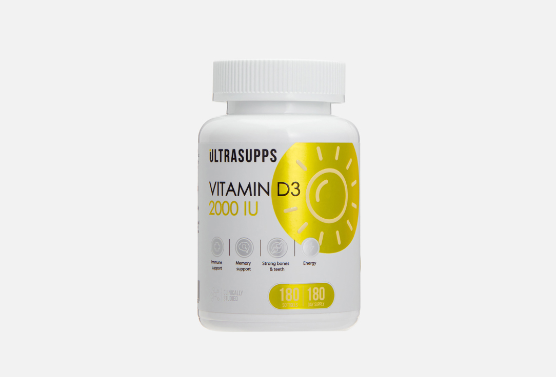Витамин D3 ULTRASUPPS Витамин D3 2000 ME в капсулах 180 шт витамин d3 mirrolla 2000ме в капсулах 60 шт