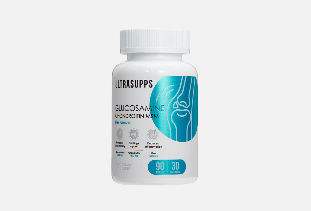 БАД для поддержки опорно-двигательного аппарата Ultrasupps Сульфат глюкозамина 1500 мг, Сульфат хондроитина 1200 мг в таблетках 