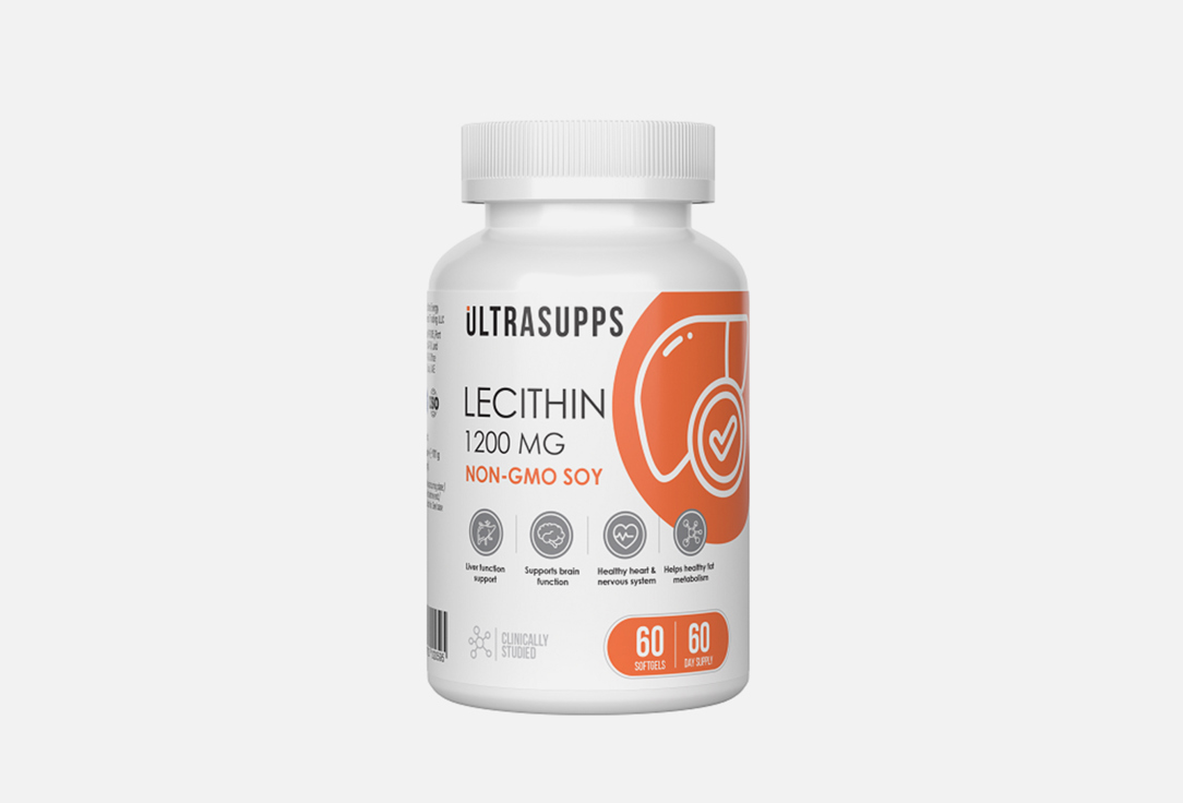 БАД для поддержки пищеварения ULTRASUPPS Лецитин 1200 мг в капсулах 60 шт ultrasupps соевый лецитин 1200 мг 60 мягких капсул ultrasupps
