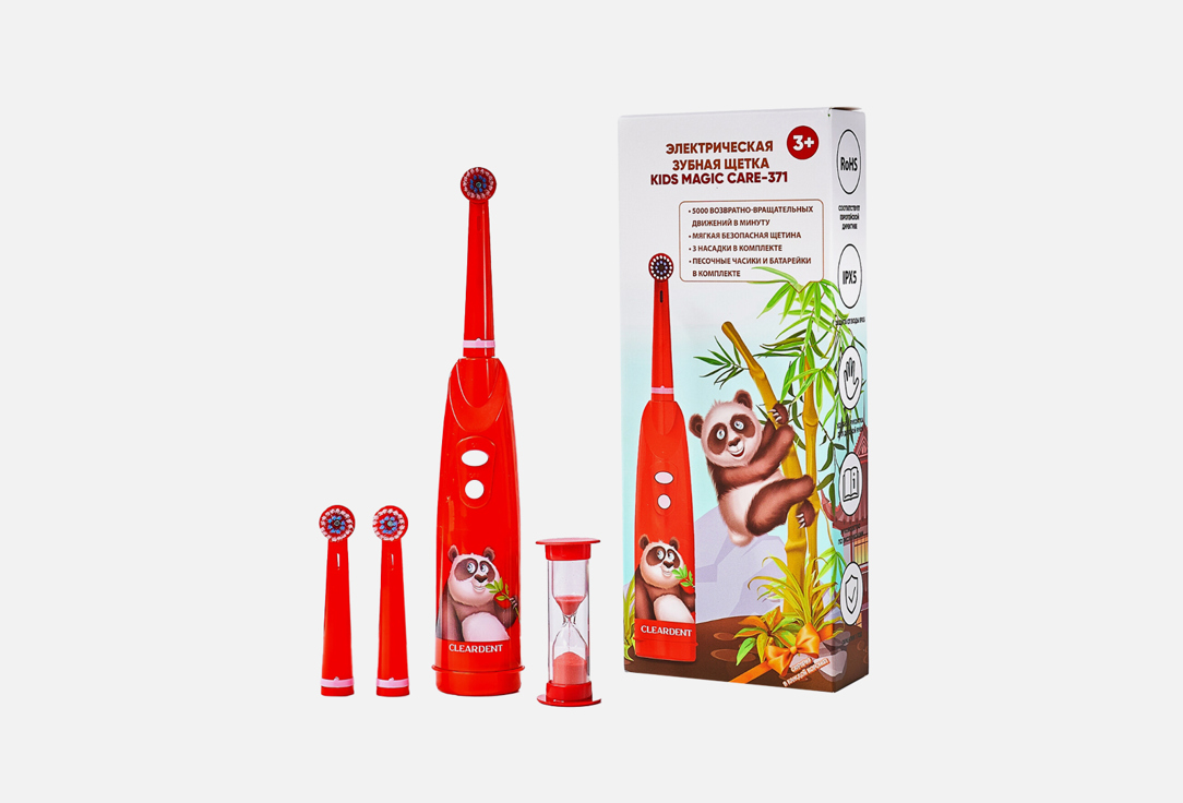 Электрическая зубная щетка детская CLEARDENT Панда Понго, красный 2 шт сумка панда красный