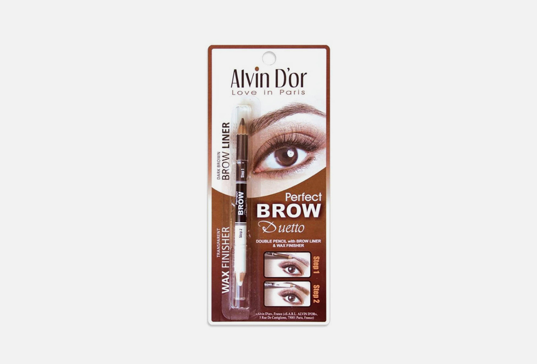 двойной карандаш для бровей Alvin D'or Double Pencil with Brow Liner & Wax Finisher 02