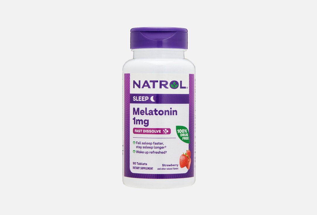 Мелатонин NATROL 1 мг в таблетках для рассасывания со вкусом клубники 90 шт