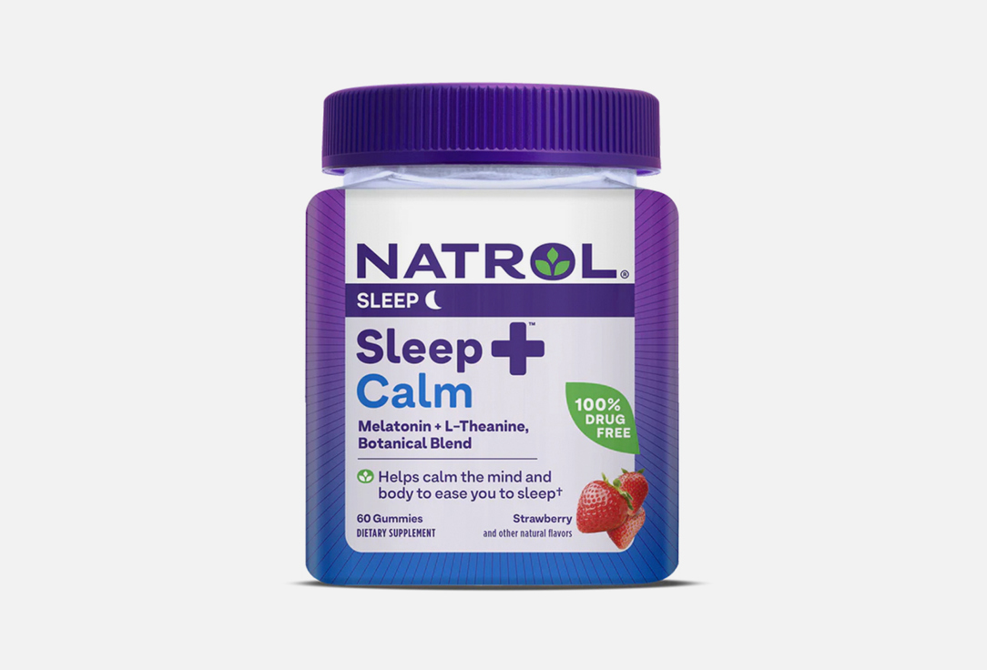 БАД для здорового сна NATROL Мелатонин 6 мг, L-теанин 100 мг в жевательных таблетках со вкусом клубники 60 шт