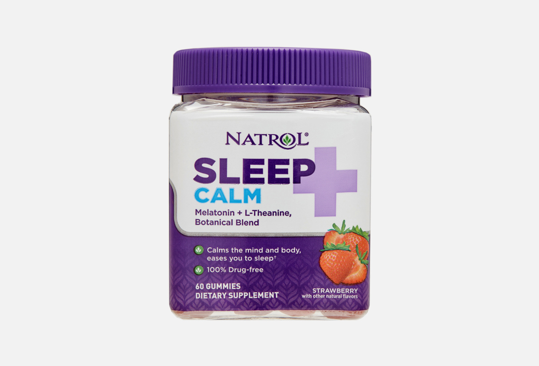 БАД для здорового сна NATROL Мелатонин 6 мг, L-теанин 100 мг в жевательных таблетках со вкусом клубники 60 шт