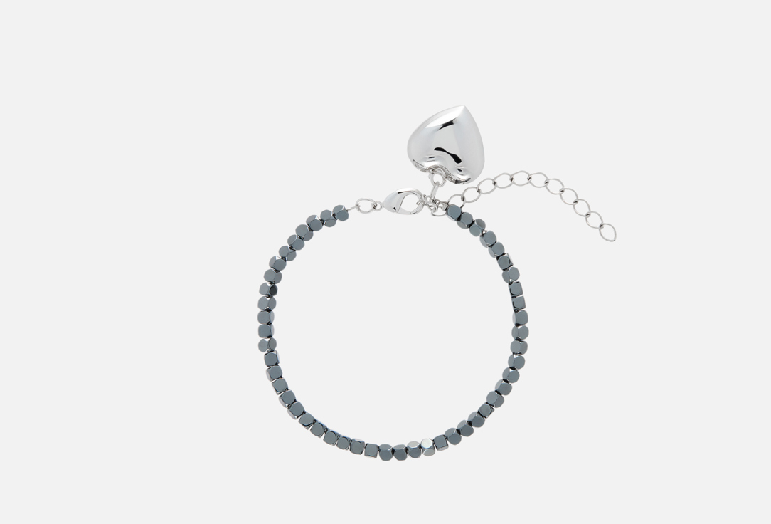 

браслет из гематита с кулоном ФЕТИШ, Graphite hematite bracelet with heart charm 1 шт