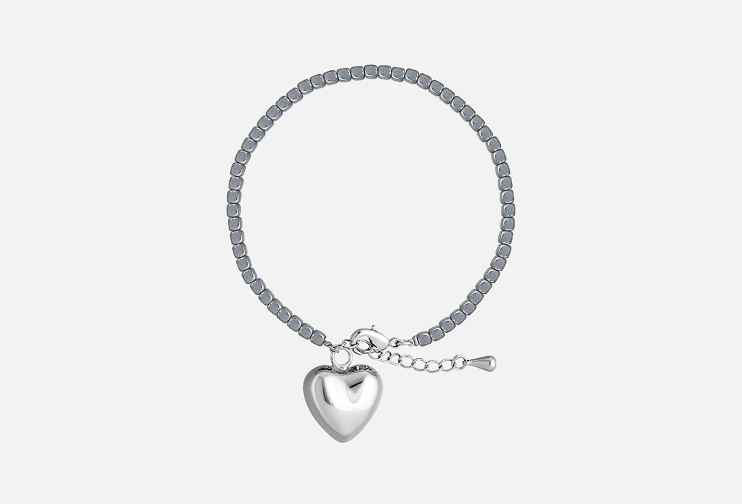 браслет из гематита с кулоном ФЕТИШ Silver hematite bracelet with heart charm 1 шт