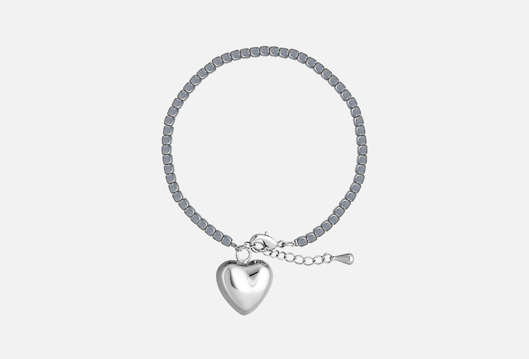 

браслет из гематита с кулоном ФЕТИШ, Silver hematite bracelet with heart charm 1 шт