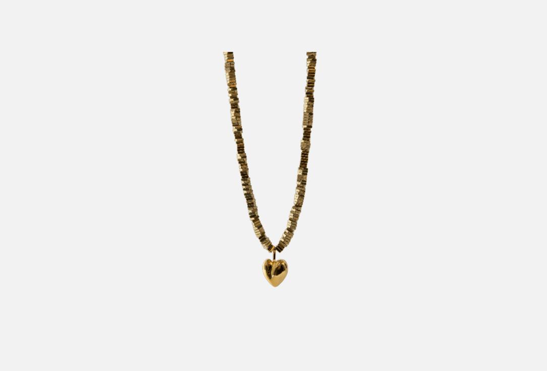 колье из гематита с кулоном ФЕТИШ Hematite necklace with a heart-shaped pendant gold color 1 шт