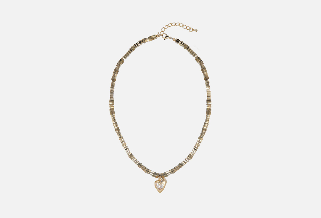 Изображение товара колье из гематита с кулоном Фетиш hematite necklace with a heart-shaped pendant gold color