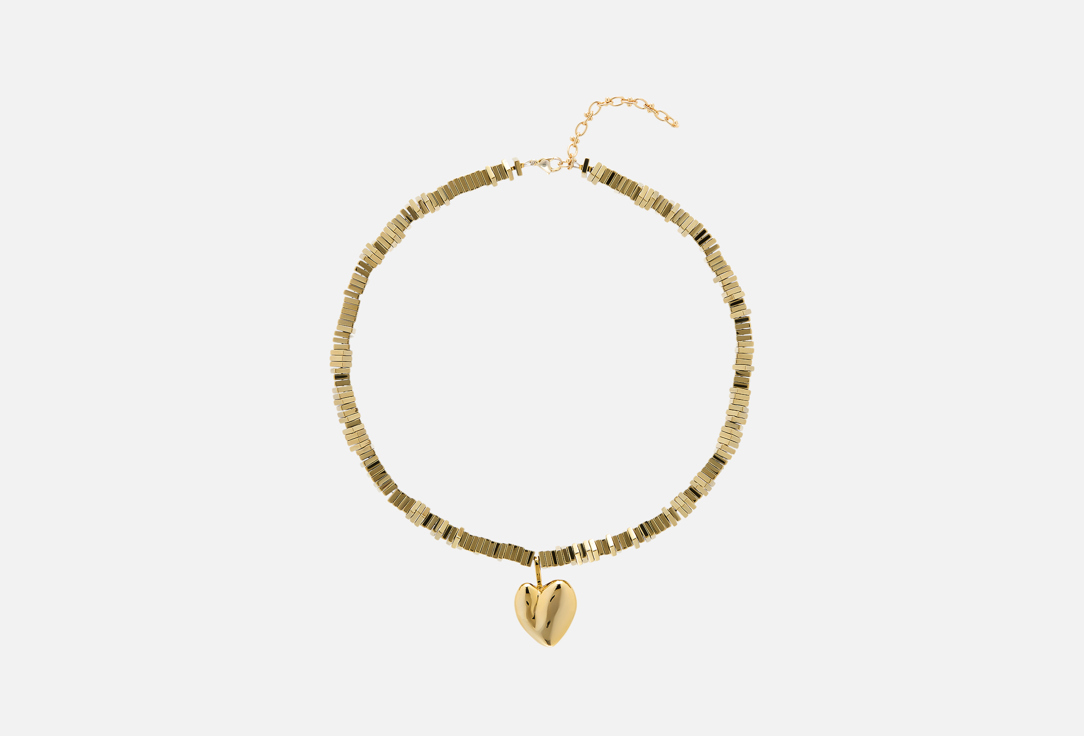 

колье из гематита с кулоном из бижутерного сплава ФЕТИШ, Hematite necklace with jewelry alloy pendant gold color 1 шт