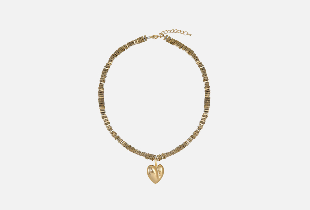 колье из гематита с кулоном из бижутерного сплава ФЕТИШ Hematite necklace with jewelry alloy pendant gold color 1 шт