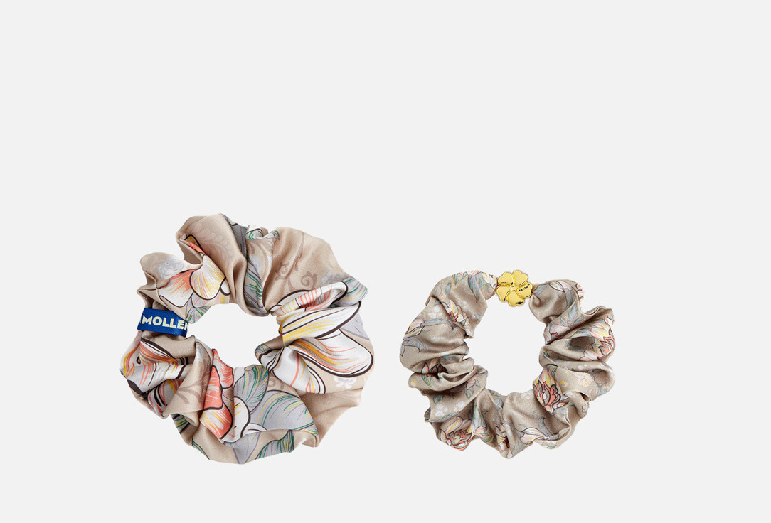 Комплект шелковых резинок для волос  Mollen Лазоревый цветок, песочно-бежевый 
