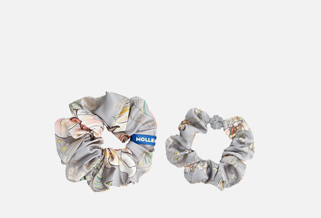 Комплект шелковых резинок для волос  Mollen Лазоревый цветок, светло-серый 